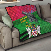 Saint Kitts and Nevis Apparel Quilt with National Coat of Arms and Cannon Graphic in Red and Green Cultural Pattern Design - Wonder Print Shop