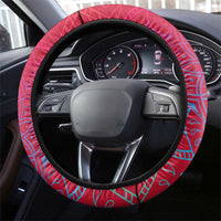 Saint Kitts and Nevis Apparel Steering Wheel Cover with National Coat of Arms and Cannon Graphic in Red and Green Cultural Pattern Design - Wonder Print Shop