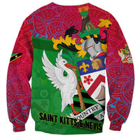 Saint Kitts and Nevis Apparel Sweatshirt with National Coat of Arms and Cannon Graphic in Red and Green Cultural Pattern Design - Wonder Print Shop