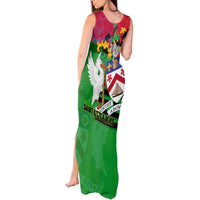 Saint Kitts and Nevis Apparel Tank Maxi Dress with National Coat of Arms and Cannon Graphic in Red and Green Cultural Pattern Design - Wonder Print Shop