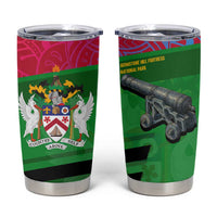 Saint Kitts and Nevis Apparel Tumbler Cup with National Coat of Arms and Cannon Graphic in Red and Green Cultural Pattern Design - Wonder Print Shop