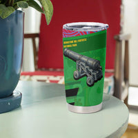 Saint Kitts and Nevis Apparel Tumbler Cup with National Coat of Arms and Cannon Graphic in Red and Green Cultural Pattern Design - Wonder Print Shop