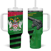 Saint Kitts and Nevis Apparel Tumbler With Handle with National Coat of Arms and Cannon Graphic in Red and Green Cultural Pattern Design - Wonder Print Shop