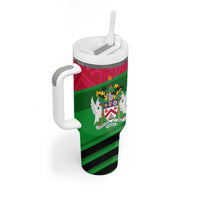 Saint Kitts and Nevis Apparel Tumbler With Handle with National Coat of Arms and Cannon Graphic in Red and Green Cultural Pattern Design - Wonder Print Shop