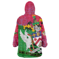 Saint Kitts and Nevis Apparel Wearable Blanket Hoodie with National Coat of Arms and Cannon Graphic in Red and Green Cultural Pattern Design - Wonder Print Shop