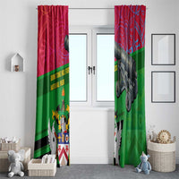 Saint Kitts and Nevis Apparel Window Curtain with National Coat of Arms and Cannon Graphic in Red and Green Cultural Pattern Design - Wonder Print Shop