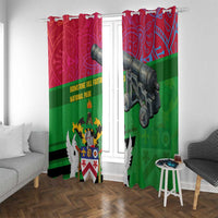 Saint Kitts and Nevis Apparel Window Curtain with National Coat of Arms and Cannon Graphic in Red and Green Cultural Pattern Design - Wonder Print Shop