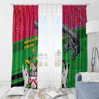 Saint Kitts and Nevis Apparel Window Curtain with National Coat of Arms and Cannon Graphic in Red and Green Cultural Pattern Design - Wonder Print Shop