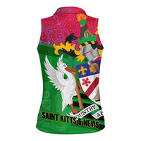 Saint Kitts and Nevis Apparel Women Sleeveless Polo Shirt with National Coat of Arms and Cannon Graphic in Red and Green Cultural Pattern Design - Wonder Print Shop