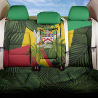 Saint Kitts and Nevis Apparel Back Car Seat Cover with Coat of Arms, Palm Trees, and Hammock Graphic in Tropical Green and Flag-Inspired Design - Wonder Print Shop