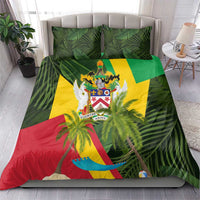 Saint Kitts and Nevis Apparel Bedding Set with Coat of Arms, Palm Trees, and Hammock Graphic in Tropical Green and Flag-Inspired Design - Wonder Print Shop