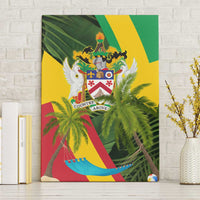 Saint Kitts and Nevis Apparel Canvas Wall Art with Coat of Arms, Palm Trees, and Hammock Graphic in Tropical Green and Flag-Inspired Design - Wonder Print Shop