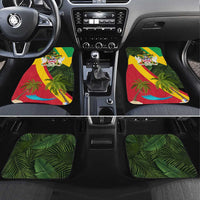 Saint Kitts and Nevis Apparel Car Mats with Coat of Arms, Palm Trees, and Hammock Graphic in Tropical Green and Flag-Inspired Design - Wonder Print Shop