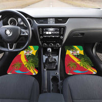 Saint Kitts and Nevis Apparel Car Mats with Coat of Arms, Palm Trees, and Hammock Graphic in Tropical Green and Flag-Inspired Design - Wonder Print Shop