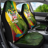 Saint Kitts and Nevis Apparel Car Seat Cover with Coat of Arms, Palm Trees, and Hammock Graphic in Tropical Green and Flag-Inspired Design - Wonder Print Shop