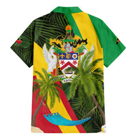 Saint Kitts and Nevis Apparel Family Matching Mermaid Dress and Hawaiian Shirt with Coat of Arms, Palm Trees, and Hammock Graphic in Tropical Green and Flag-Inspired Design - Wonder Print Shop