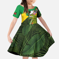 Saint Kitts and Nevis Apparel Family Matching Tank Maxi Dress and Hawaiian Shirt with Coat of Arms, Palm Trees, and Hammock Graphic in Tropical Green and Flag-Inspired Design - Wonder Print Shop