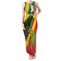 Saint Kitts and Nevis Apparel Family Matching Tank Maxi Dress and Hawaiian Shirt with Coat of Arms, Palm Trees, and Hammock Graphic in Tropical Green and Flag-Inspired Design - Wonder Print Shop