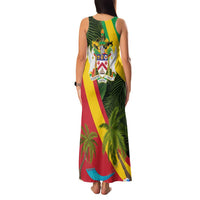 Saint Kitts and Nevis Apparel Family Matching Tank Maxi Dress and Hawaiian Shirt with Coat of Arms, Palm Trees, and Hammock Graphic in Tropical Green and Flag-Inspired Design - Wonder Print Shop