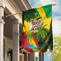 Saint Kitts and Nevis Apparel Garden Flag with Coat of Arms, Palm Trees, and Hammock Graphic in Tropical Green and Flag-Inspired Design - Wonder Print Shop