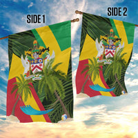 Saint Kitts and Nevis Apparel Garden Flag with Coat of Arms, Palm Trees, and Hammock Graphic in Tropical Green and Flag-Inspired Design - Wonder Print Shop