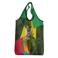 Saint Kitts and Nevis Apparel Grocery Bag with Coat of Arms, Palm Trees, and Hammock Graphic in Tropical Green and Flag-Inspired Design - Wonder Print Shop
