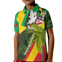 Saint Kitts and Nevis Apparel Kid Polo Shirt with Coat of Arms, Palm Trees, and Hammock Graphic in Tropical Green and Flag-Inspired Design - Wonder Print Shop