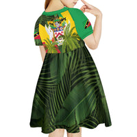 Saint Kitts and Nevis Apparel Kid Short Sleeve Dress with Coat of Arms, Palm Trees, and Hammock Graphic in Tropical Green and Flag-Inspired Design - Wonder Print Shop