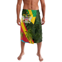 Saint Kitts and Nevis Apparel Lavalava with Coat of Arms, Palm Trees, and Hammock Graphic in Tropical Green and Flag-Inspired Design - Wonder Print Shop