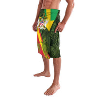 Saint Kitts and Nevis Apparel Lavalava with Coat of Arms, Palm Trees, and Hammock Graphic in Tropical Green and Flag-Inspired Design - Wonder Print Shop