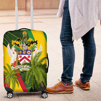 Saint Kitts and Nevis Apparel Luggage Cover with Coat of Arms, Palm Trees, and Hammock Graphic in Tropical Green and Flag-Inspired Design - Wonder Print Shop