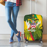 Saint Kitts and Nevis Apparel Luggage Cover with Coat of Arms, Palm Trees, and Hammock Graphic in Tropical Green and Flag-Inspired Design - Wonder Print Shop