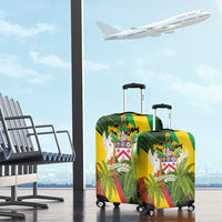 Saint Kitts and Nevis Apparel Luggage Cover with Coat of Arms, Palm Trees, and Hammock Graphic in Tropical Green and Flag-Inspired Design - Wonder Print Shop