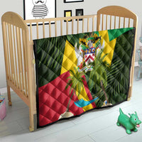 Saint Kitts and Nevis Apparel Quilt with Coat of Arms, Palm Trees, and Hammock Graphic in Tropical Green and Flag-Inspired Design - Wonder Print Shop