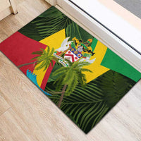 Saint Kitts and Nevis Apparel Rubber Doormat with Coat of Arms, Palm Trees, and Hammock Graphic in Tropical Green and Flag-Inspired Design - Wonder Print Shop