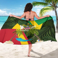 Saint Kitts and Nevis Apparel Sarong with Coat of Arms, Palm Trees, and Hammock Graphic in Tropical Green and Flag-Inspired Design - Wonder Print Shop