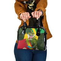 Saint Kitts and Nevis Apparel Shoulder Handbag with Coat of Arms, Palm Trees, and Hammock Graphic in Tropical Green and Flag-Inspired Design - Wonder Print Shop