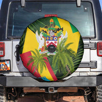 Saint Kitts and Nevis Apparel Spare Tire Cover with Coat of Arms, Palm Trees, and Hammock Graphic in Tropical Green and Flag-Inspired Design - Wonder Print Shop