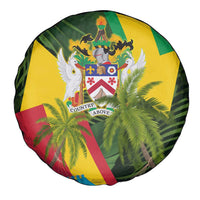 Saint Kitts and Nevis Apparel Spare Tire Cover with Coat of Arms, Palm Trees, and Hammock Graphic in Tropical Green and Flag-Inspired Design - Wonder Print Shop