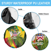 Saint Kitts and Nevis Apparel Spare Tire Cover with Coat of Arms, Palm Trees, and Hammock Graphic in Tropical Green and Flag-Inspired Design - Wonder Print Shop