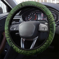 Saint Kitts and Nevis Apparel Steering Wheel Cover with Coat of Arms, Palm Trees, and Hammock Graphic in Tropical Green and Flag-Inspired Design - Wonder Print Shop