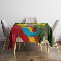 Saint Kitts and Nevis Apparel Tablecloth with Coat of Arms, Palm Trees, and Hammock Graphic in Tropical Green and Flag-Inspired Design - Wonder Print Shop