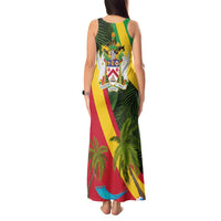 Saint Kitts and Nevis Apparel Tank Maxi Dress with Coat of Arms, Palm Trees, and Hammock Graphic in Tropical Green and Flag-Inspired Design - Wonder Print Shop