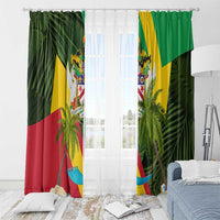 Saint Kitts and Nevis Apparel Window Curtain with Coat of Arms, Palm Trees, and Hammock Graphic in Tropical Green and Flag-Inspired Design - Wonder Print Shop
