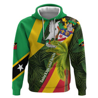 Saint Kitts and Nevis Apparel Zip Hoodie with Coat of Arms, Palm Trees, and Hammock Graphic in Tropical Green and Flag-Inspired Design - Wonder Print Shop