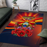 North Macedonia Independence Day Area Rug Balkan Lynx Red Poppy Flowers Church Flag