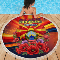North Macedonia Independence Day Beach Blanket Balkan Lynx Red Poppy Flowers Church Flag