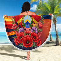 North Macedonia Independence Day Beach Blanket Balkan Lynx Red Poppy Flowers Church Flag