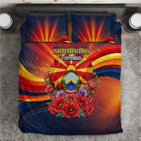 North Macedonia Independence Day Bedding Set Balkan Lynx Red Poppy Flowers Church Flag