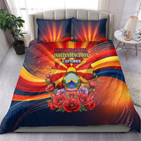 North Macedonia Independence Day Bedding Set Balkan Lynx Red Poppy Flowers Church Flag